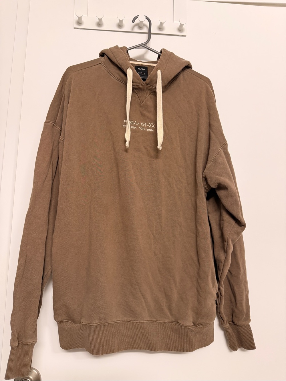 RVCA Brown Pullover Hoodie with Cream Drawstrings